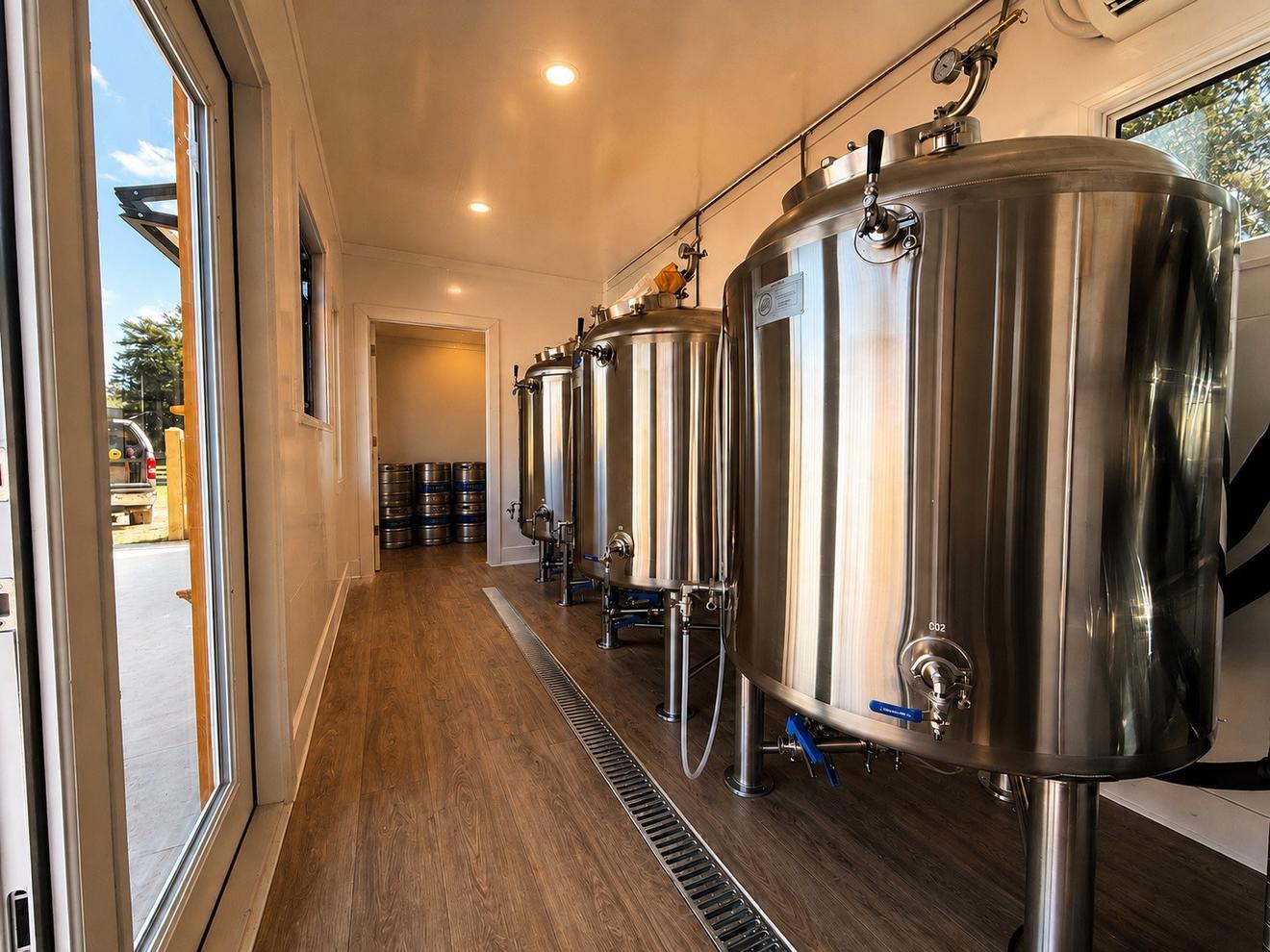 Stainless fermentation tanks at the Loreto Brewing Company brewhouse